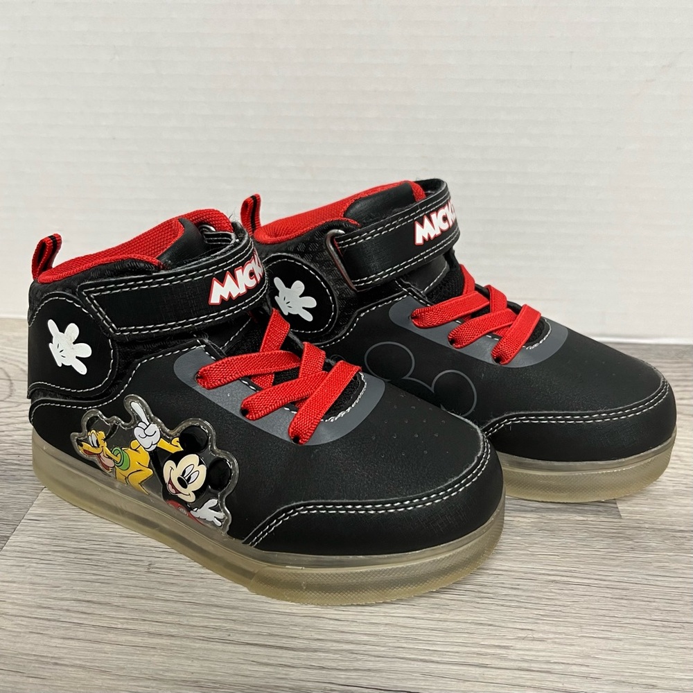 Disney Light Up Soles Mickey Mouse High Top Kids Tennis Shoes Size 11